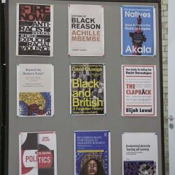 A display from the book cover exhibition at the Black Awarding Gaps and Decolonisation Forum 2023