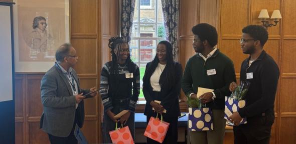 The two winners and two highly commended entrants to the 2024 George Bridgetower Essay Competition, with the PVC for Education at the prizegiving ceremony