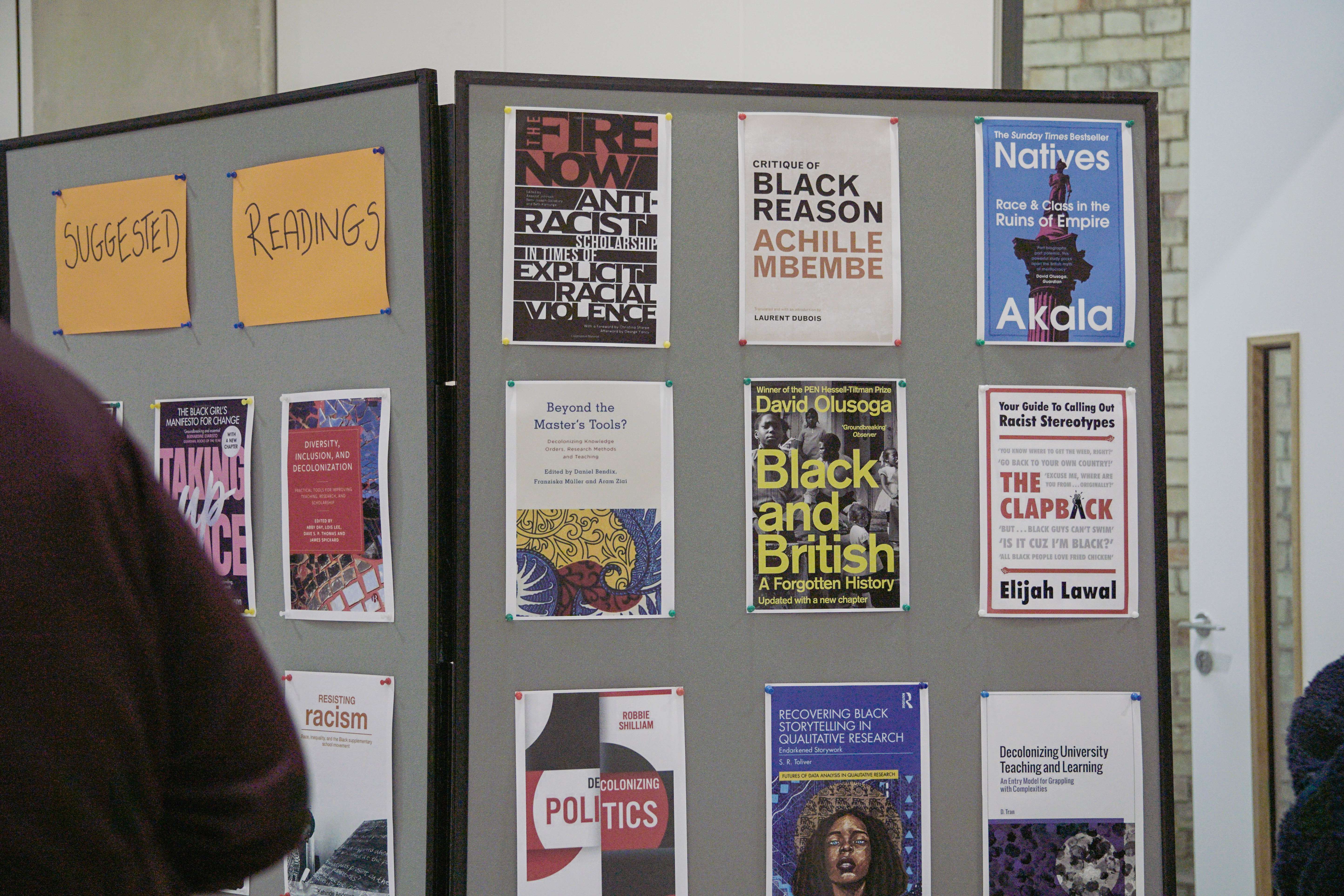 A display from the book cover exhibition at the Black Awarding Gaps and Decolonisation Forum 2023